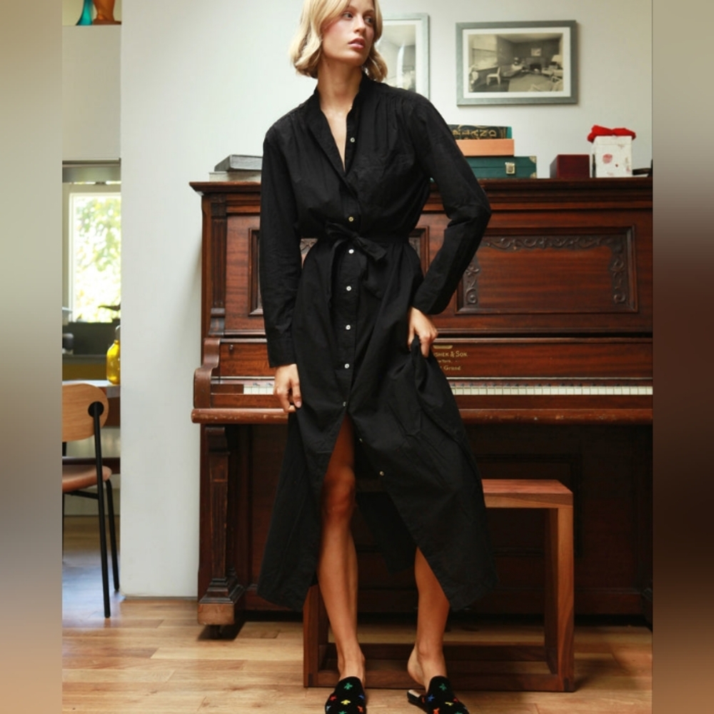 Cali Dreaming Black Satin Shirt Dress XS